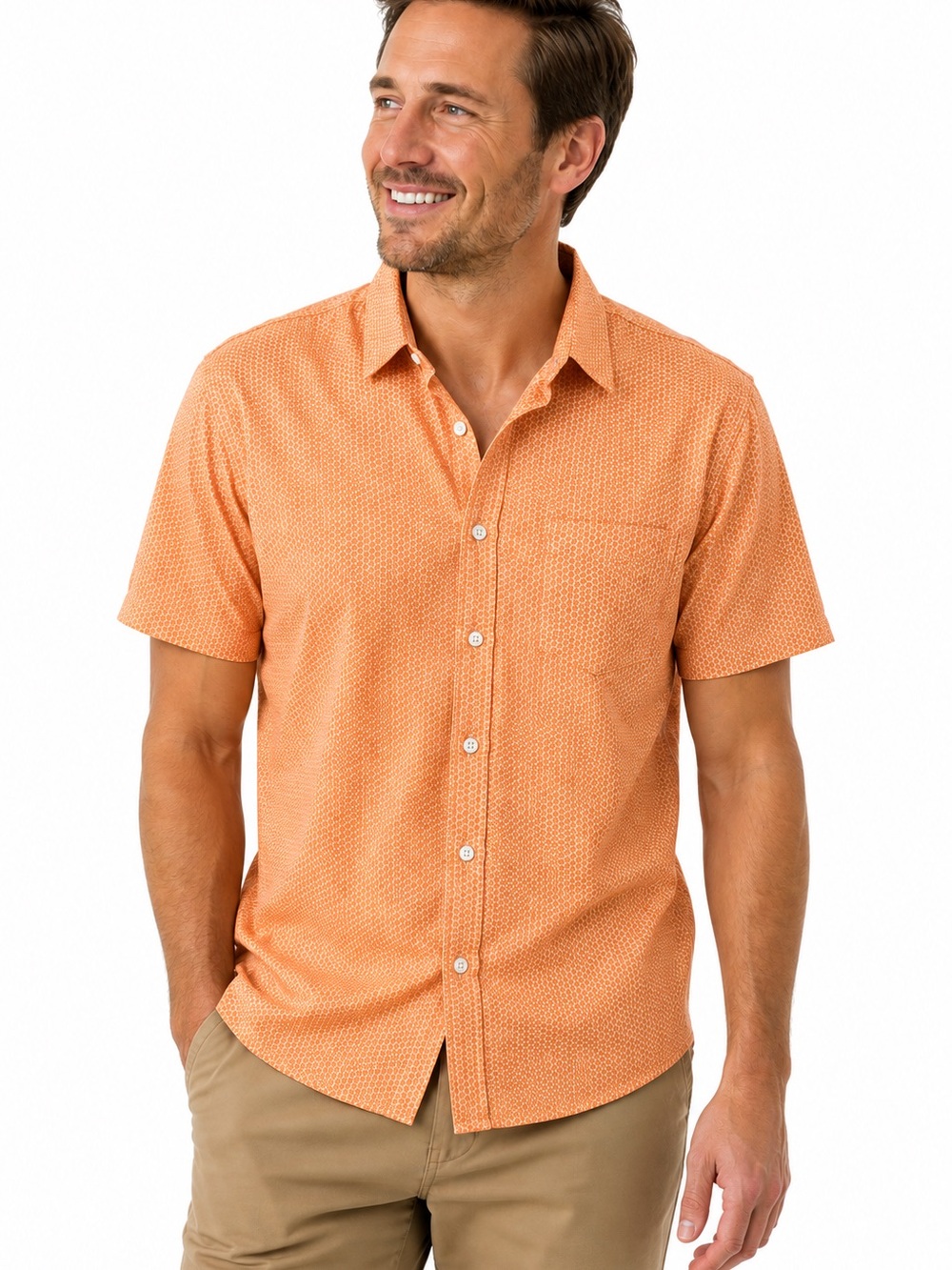 NWT MBX Premium Goods Men’s Large Orange Printed Short Sleeve Shirt